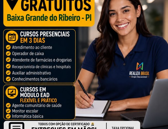 CURSOS PROFISSIONALIZANTES GRATUITOS EM BAIXA GRANDE DO RIBEIRO – PI