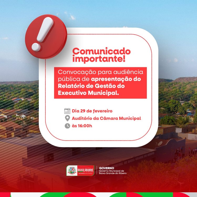 Prefeitura realizará Audiência Pública para apresentação do Relatório de Gestão do Executivo Municipal