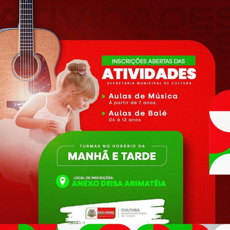 Secretaria Municipal de Cultura abre vagas para Aulas de Música e Balé