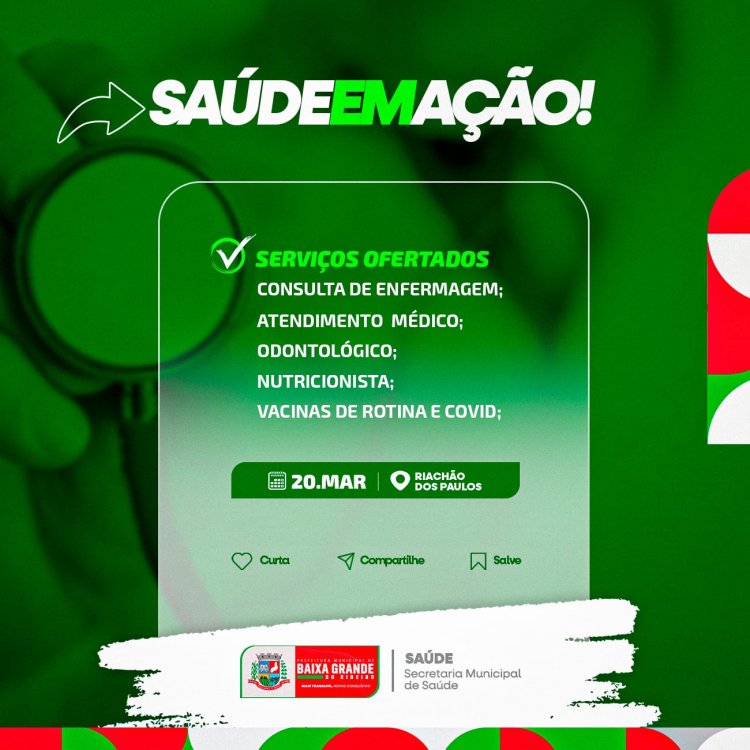 Secretaria Municipal de Saúde informa que terá atendimento Médico e Vacinas de rotina na Localidade Riachão dos Paulos