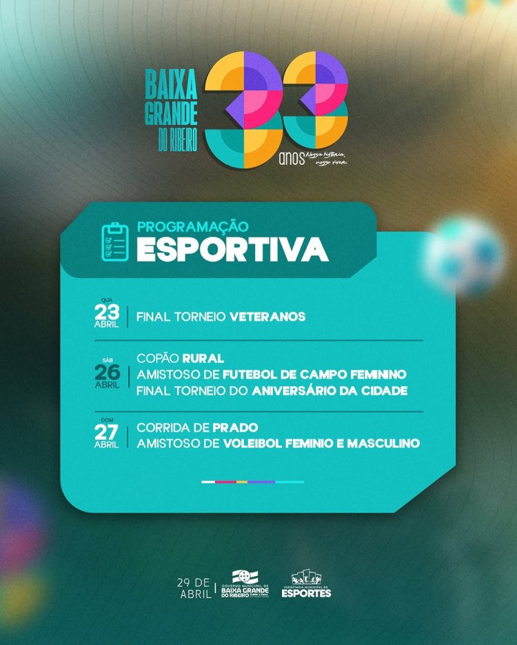 PREFEITURA DE BAIXA GRANDE DO RIBEIRO DIVULGA PROGRAMAÇÃO ESPORTIVA EM COMEMORAÇÃO DE AIVERSÁRIO DA CIDADE