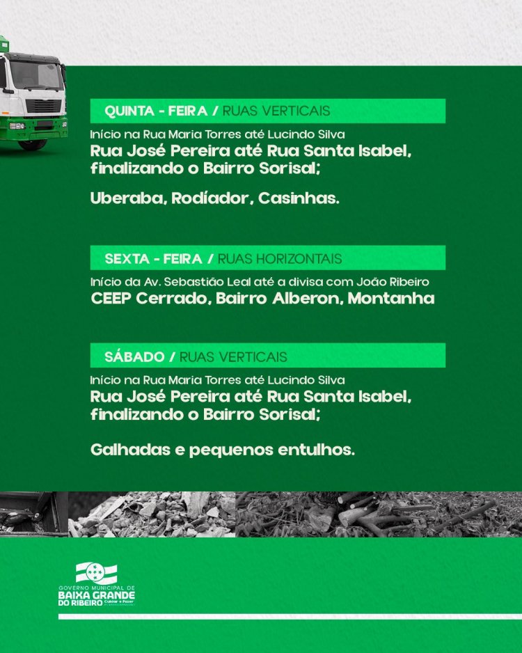 Cronograma de Coleta de Lixo: Juntos pela limpeza da nossa cidade